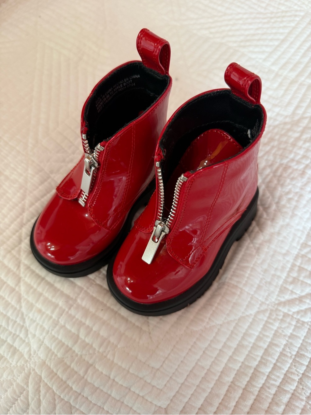 GAP Glossy Red Zip-Front Kids Boots